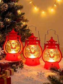 3 piezas - Linterna de Papá Noel con LED parpadeante, mini linterna decorativa estilo occidental, centro de mesa, lámpara colgante pequeña vintage para camping, adornos a granel para boda vaquera, Navidad, lámpara de mano vintage de aceite para decoraciones navideñas interiores y exteriores, naranja, decoración navideña, luz de mesa navideña, luz de noche, decoración creativa navideña, regalo de Navidad