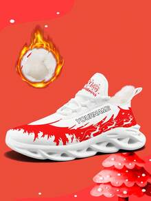 Custom Women's Christmas Plush Lining Sneakers With Personalized Name Print, Festive Santa Belt Design Cozy Shoes With Customized Photo, Lightweight Comfortable Soft Bottom Warm Sneakers For Men And Women, Gym Training Breathable Tennis Shoes, Unique Christmas Gift For Mom/Dad/Her/Him/Girlfriend/Boyfriend/Wife/Husband/Friend ﻿