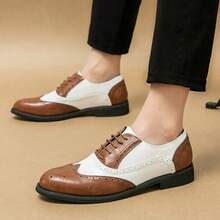 Black Fashionable Business Casual Leather Shoes, Korean Style Formal Dress Shoes, Comfortable Lace-Up Oxfords For Men, Suitable For Work, Wedding, Party - 白棕 - 查看 5