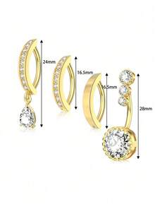 4pcs Belly Button Ring Dangle, Clicker Belly Rings For Women, Surgical Stainless Steel CZ Belly Button Piercing, Reverse Navel Rings Body Jewelry, Golden/Silver/Pink - Belly ring - View 13