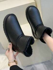 1 par de botas de nieve de camuflaje, impermeables, de moda y versátiles hasta el tobillo, de fácil puesta, cálidas para hombres y mujeres de tallas grandes - Negro - Ver 8