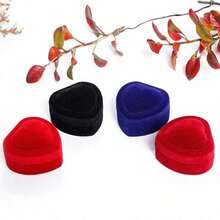 1PC Velvet Single Ring Display Box, Heart-Shaped Design Engagement And Wedding Ring Box, Valentine's Day Gift, Summer Essentials, Women's Storage Box, Gift For Travel Back To School