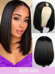 V Part Wig Human Hair Wigs For Women Bob Straight Glueless Wigs Brazilian Remy Human Hair 150% Density Bob Wigs Natural Black For Women
