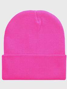 1 Pc Winter Hat Solid Color Cute Curly Beanie Winter Outdoor Soft Warm Ski Hat For Women Fashion Cuffed Plain Skull Knit Hat Unisex Casual Plush Cap