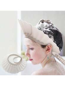 1个婴儿硅胶浴帽，柔软可调节防晒帽，保护头部、眼睛和耳朵，粉色 - 彩色 - 查看 3