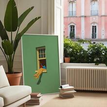 1 Stück gerahmtes/ungerahmtes Poster "Grünes, warmes Lesen am Fenster", Buchliebhaber Wandkunst Leinwanddruck, minimalistischer Lesewinkel Bibliothek Ästhetik Dopamin Dekoration für Bücherwurm, Wohnheim, Büro, Wohnzimmer, Schlafzimmer, moderne Heimdekoration