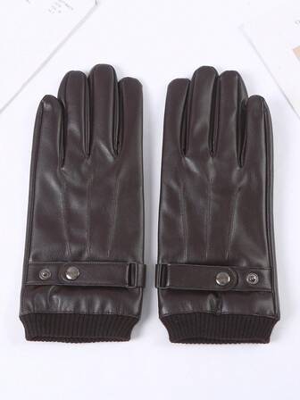 1 双男士仿皮手套，保暖内衬，防风防水，保暖冬季手套，适合骑行、驾驶、户外活动和雪地骑行。