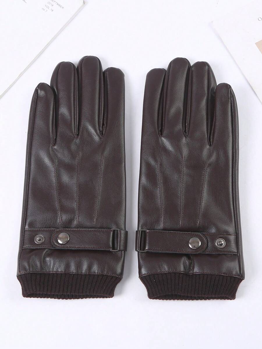 1 Đôi Găng tay da giả cho nam, lót nhiệt, chống gió, chống thấm nước, Găng tay mùa đông ấm áp dùng cho đạp xe, lái xe, hoạt động ngoài trời, găng tay đi tuyết - Luokou ba màu nâu - Xem 1