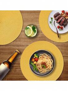 6pcs 15 Inch Round Woven PP Placemats, Multi-Color Optional, Washable, Non-Slip And Heat-Insulating Table Mats, Suitable For Home Table Decoration And Holiday Parties