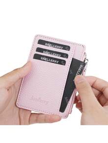 女士简约多卡位拉链卡包女士钱包迷你钱包零钱包卡包卡包 - 粉色 - 查看 5