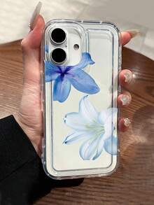 1pc Blue Lily Petal Air Cushion Transparent Phone Case Compatible With IPhone 16/11/12/13/14/15/15 Pro/15 Plus/15 Pro Max/7 Plus/8 Plus/X/XS Max/XR/11 Pro/12 Pro/13 Pro/14 Pro/11 Pro Max/12 Pro Max/13 Pro Max/14 Pro Max/14 Plus/7/8/16 Pro/16 Plus/16 Pro Max - Multicolor - View 4