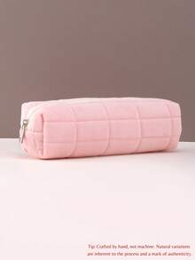 1 pieza, Estuche de lápiz con bordado personalizado a cuadros, Estuche de lápiz personalizado con texto personalizado - Gran capacidad, Bolsa de almacenamiento - Perfecto para útiles escolares, artículos de oficina y regalos únicos de vuelta al colegio. Bolsa de maquillaje, accesorios de viaje multifuncionales, ahorro de espacio, letra, a rayas exquisita