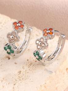 1 Pair Minimalist Chic Copper Cubic Zirconia Geometric Round Twist Stud Earrings, Gift For Date