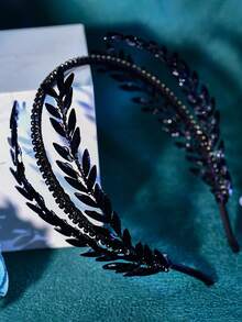 1pc Handmade Crystal Bridal Headband, Wedding Hair Accessory Valentine's Day Accessories - Black - View 3