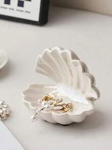 1pc Shell Jewelry Tray, Artistic Decorative Style, Multipurpose Half-Round Key And Jewelry Holder For Entryway/Vanity, Home Decor, Thoughtful Gift For Mother/Friend - Wedding Gift, Jewelry Tray Sun Travel Cool