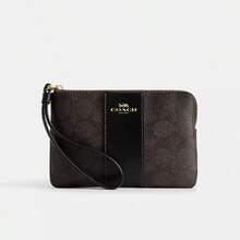 Coach Corner Zip Wallet Wristlet Bag In Signature Canvas With Stripe,Purses And Bags Women Wallet Bags For Women Valentine's Day Gift For Her CW854 - màu đen - Xem 3