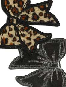 2 件豹纹蝴蝶结刺绣布贴，时尚百搭涤纶熨烫/缝制贴花，适用于服装、包包、鞋子、窗帘、家居装饰 - 彩色 - 查看 4