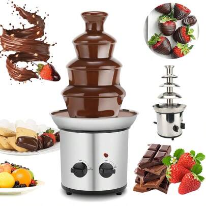 Máquina De Fuente De Chocolate De 4 Niveles, Fuente De Fondue De Chocolate, Máquina Fondue De Chocolate Cascada, Fuente De Chocolate Eléctrica Para Fiestas, Derrite Queso, Caramelos Y Licor, Fresas, Cuñas De Manzana, Verduras Y Más