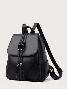 [Black And Gold Woven Tassel | Multi-Functional Japanese Commuting Backpack] This Backpack Features A Pure Black Main Hue Paired With Dazzling Golden Tassels, Perfectly Blending Practicality And Fashion Aesthetics!