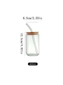1pc 400ml/550ml Clear Straw Bottle, Modern Glass Coffee Cup For Home, Office