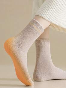 5 Pairs Women's Thick, Versatile, Casual, Warm Wool Blend Mid-Calf Socks For Autumn/Winter