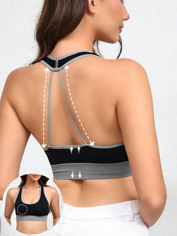 1 Seamless Color-Blocked Halter Neck Tank Top With A Beautiful Back Design, Suitable For Yoga And Fitness Activities