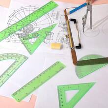 1 Set Plastic Geometry Math Set Includes Drawing, 6 Inch 4 Inch Protractor, 45/60 Degree Rulers 12 Inch 6 Inch Math Ruler Transparent Office Supplies (Pink) - Green - View 5