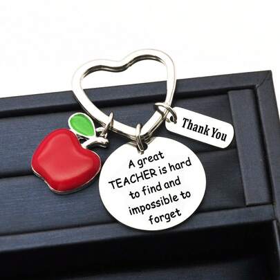 1 Piece Of A Great Teacher Alloy Oil Dripping Apple Stainless Steel Keychain For Both Men And Women, Teacher's Day Gift, Thank You For The Teacher's Love, Keychain Pendant