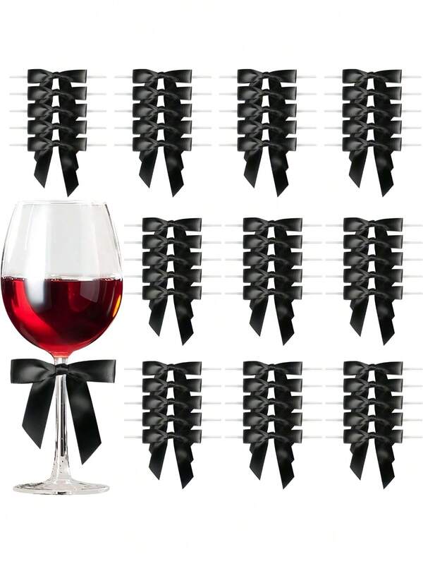 10/50pcs Ribbon Black/Pink/Blue/Whitebow Decoration , Pink Kink Bow Gift Packaging Hospitality Bag Party Gift Wedding Gift Packaging Pink Bow Fast Food Bag Party Gift Wedding Decoration,Classic Polyester Ribbon Bows, Suitable For Vacation Homes And Wedding Decoration, Bar Wine Glass Decoration, Gift Decoration, Candy Packaging Decoration.