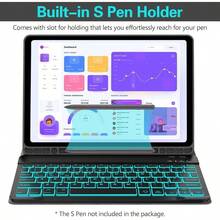 YQQ Galaxy Tab A9 Plus Case With Keyboard 5G 11 Inch 2023 SMX210 X216 X218 7 Color Backlit Detachable Tablet Keyboard Cover With S Pen Holder For Samsung Galaxy Tab A9+ 11" (Black)5801