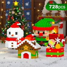 4 合 1 748 件圣诞老人设计积木套装、圣诞主题积木饰品、迷你积木、DIY 圣诞袜填充物、圣诞新年生日礼物、派对礼物 - 彩色 - 查看 14