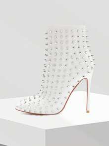 Zzheels Women Stylish Rhinestone Ankle Boots Closed Pointed Toe 4.72" Stiletto Heel Sparkly Crystals Booties For Autumn Wear - trắng - Xem 3
