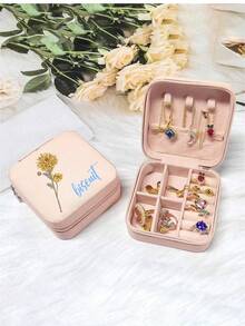 Customized Single-Piece Personalized Leather Jewelry Box, Engravable - Exquisite Engraved Name And Birthday Floral Pattern - Perfect Valentine's Day, Bridesmaid Or Mother's Day Gift - Portable Travel Storage Box - Multicolor - View 5