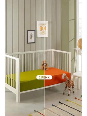 2-Pack 100% Cotton Fitted Baby Sheet Set | 70x140 Cm | Soft Terry Fabric | Elastic Edges For Secure Fit | Orange & Green | Made In Turkey