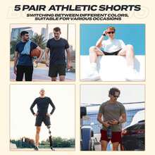 5 Pack Athletic Gym Mens Shorts - Workout Black Quick Dry Basketball Shorts With Pockets For Running Casual Activewear - 黑色+黑色+黑色+黑色+黑色 - 查看 4
