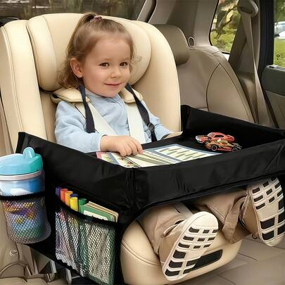 1 Child Car Seat Travel Table, Multifunctional Storage Vehicle Storage Tray, Suitable For Airplanes, Cars And Family Outings