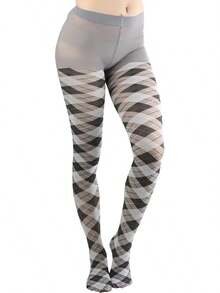 Women's Argyle Checkered Rhombus Net Opaque Sheer Tights Pantyhose, Fashionable 2025 7FWD - 多色菱形圖案 - 黑色/灰 - 查看 12