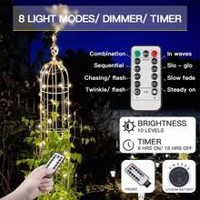 YEYAYU 1 dây đèn LED 50/100/200 bóng điều khiển từ xa, chống nước, chạy bằng pin, 8 chế độ, đèn dây đồng LED, thích hợp cho tiệc tùng, ban công, bãi cỏ, sân, vườn, phòng ngủ, chiếu sáng trong nhà và ngoài trời, trang trí Giáng sinh - Bạc - Xem 5