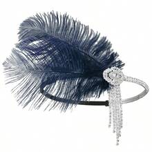 1920s Flapper Headpiece Navy Blue Gatsby Headband 20s Headpiece Women Roaring 20s Accessories Great Gatsby Party Hair Decoration - Màu xanh lam - Xem 2