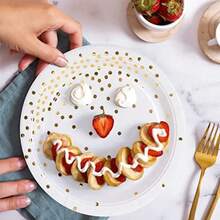 100 Stücke weiße & goldene Folie Punkte 18cm Einweg-Pappteller, Partyartikel für Geburtstag, Bridal-Shower, Ostern, Abschlussfeier