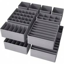 12pcs Multi-Layer Classic Fabric Drawer Storage Boxes For Underwear, Socks And Clothing - Fleece Storage Boxes, Home Storage Boxes, Storage Baskets