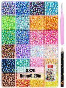 24 Grid Mixed-Color Nail Rhinestone Flat Back Gems Non Hotfix Flatback Gems, Bedazzling Crystal For DIY Crafts Clothing Tumblers Mugs Shoes Fabric Decor Nail Art Make Up