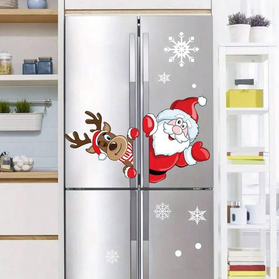 2 buc Autocolante Statice Festive de Crăciun - Moș Crăciun și Reni Autocolante pentru Ferestre cu Față-verso, Decor de Sărbători din Plastic reutilizabil pentru Sticlă, Decorațiuni de Crăciun reutilizabile, Autocolante pentru Ferestre de Crăciun, Autocolante reutilizabile, Autocolante durabile, Decor de Crăciun