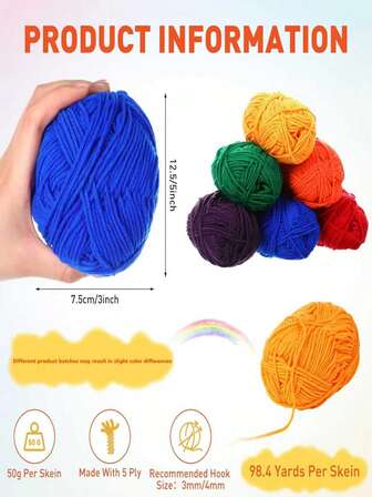 EDCUEBE7 1 st 5-trådigt mjölkgarn, virkgarn, lämplig för gör-det-själv-vävning av väskor, halsdukar, mössor, tröjor, dockor, 50 g/st (slumpmässig förpackning)
