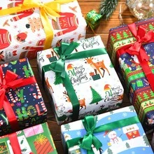 8/16 pièces Nouveau papier cadeau de Noël avec motifs de flocons de neige, Père Noël, renne. Nouveau papier cadeau pour le Nouvel An