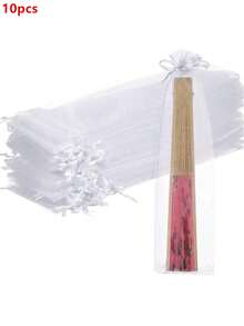 10/20/30个装抽绳欧根纱礼品袋，可折叠手扇收纳袋，透明布袋，适用于工艺品、包装、派对、婚礼回礼 - 白色 - 查看 12