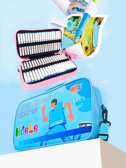 Juego de 120 marcadores acrílicos, incluye un estuche de lápices creativo para uso portátil y de aprendizaje, bolígrafos marcadores para grafiti en diferentes materiales de superficie. Un juego de bolígrafos de acuarela de uso conveniente para artistas, un regalo para amigos.