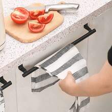 1PC, Black Single Rod Towel Rack, Cabinet Door Back Type Hanging Rack, Non-Punched Towel Rod, Cabinet Door Dish Towels Dishcloth Storage Rack, Bathroom Towel Storage Rack, Iron Material, Kitchen Gadgets, Kitchen Accessories, Bathroom Accessories, Home Decor, Christmas Decoration Kitchen Items Kitchen Accessories Kitchen Tools - Black - View 6