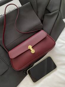 1 chiếc Túi đeo vai kim loại màu trơn thời trang mới, túi xách đeo nách đa năng màu đỏ tía tối giản sang trọng dành cho nữ, thích hợp để mua sắm, ví, phụ nữ trẻ, sinh viên đại học, nhân viên văn phòng, thích hợp cho văn phòng, trường đại học, công việc, kinh doanh, hoạt động ngoài trời, du lịch - Màu Đỏ Sâu - Xem 4