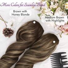 FESHFEN Clip-In Extensions, 50 Cm Wavy Clip-In Hair Extensions Blonde For Women, 5 Pieces, Natural Hair Extensions, Synthetic Hairpiece, Hair Extensions - Brown with honey blonde - 查看 4